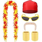 Clovilet 5 Pcs Halloween Wrestler Costume Accessories Include Feather Boa,Bandana,Moustache,Bracers and Sunglasses for Men Women Halloween Party Dress Up