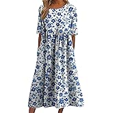 ZOCANIA Plus Size Summer Dresses Boho Floral Dress Short Sleeve Crewneck Casual Midi Bohemian 2025 Sundress with Pockets