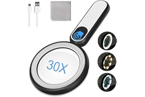 ARSIR Rechargeable Magnifying Glass with Light, 30X 4.7IN Handheld Large Lightweight Lighted Magnify Len 21 LED 3 Modes Illuminated Book Magnifier forKids,Senior,Reading,Inspection,Coin,JewelryChristmasGift