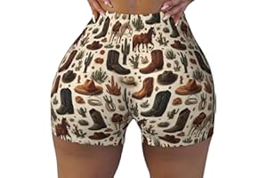 Moxquju Western Cowgirl (2) Print Women Workout Shorts Elastic Running Shorts for Gym Booty Biker, Quick-Dry, High-Rise Waist