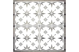 LEYHOONEY 4 Pieces 8 x 8 Inches Reusable Floor Stencils for Painting Concrete Patios, Floors, Front Porch, Wood, Reusable Tile Stencil Wall Stencils for Painting Walls, Tiles, Home Decor Art (Snowflake Style)