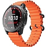 NotoCity for Garmin Fenix 6 Band 22mm Ocean Watch Band for Fenix 7, Fenix 5, Fenix 6 Pro, Fenix 5 Plus, Forerunner 955/945, Approach S60/S62, Epix (Orange)
