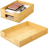 Mifoci 2 Pcs Wood Letters Tray Bamboo Stackable Paper Organizer Letter Tray | Desktop File Tray for A4 Documents, Wooden Office Paper Holder Stacking for Home School Workspace