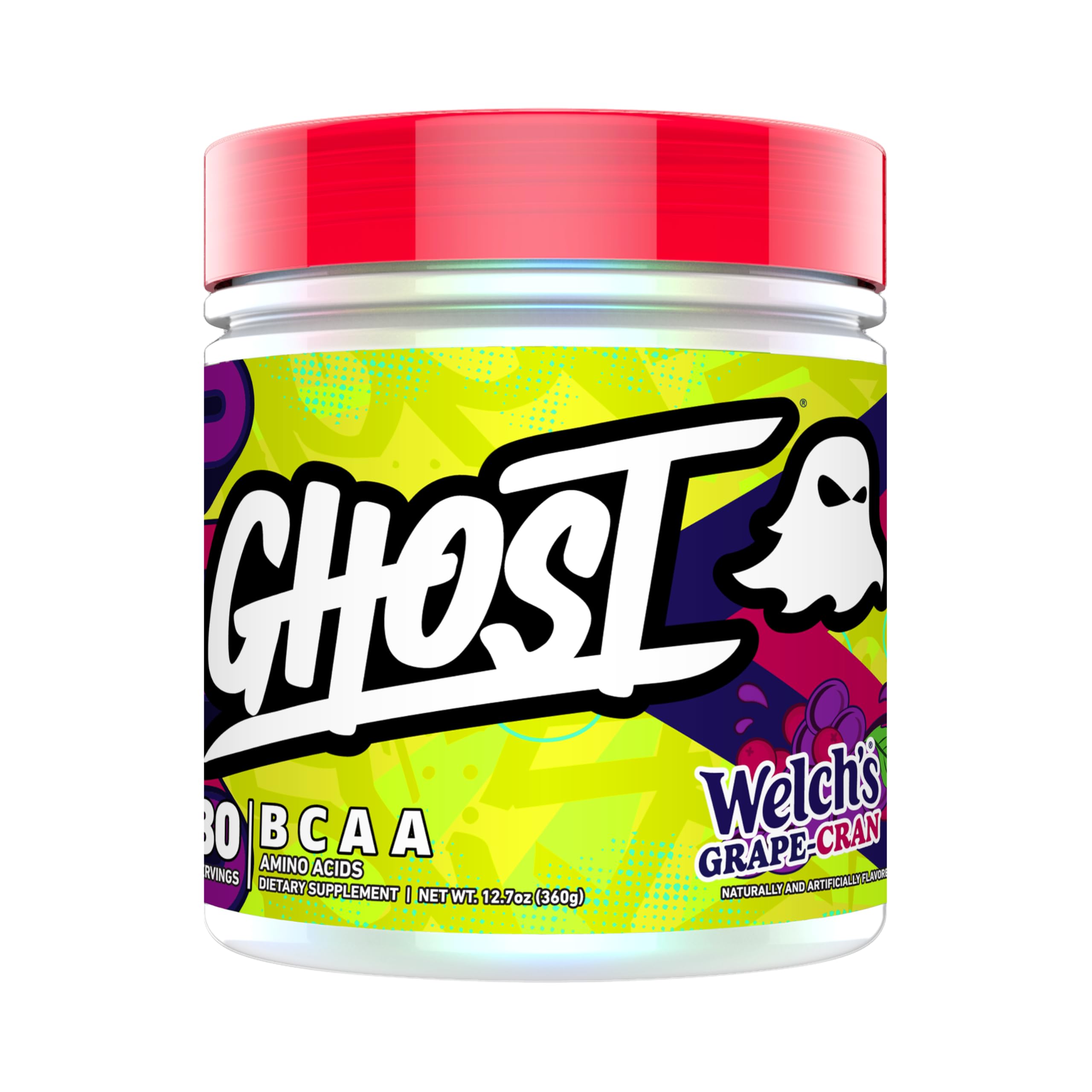 GHOST BCAA Powder Amino Acids Supplement, Welch's Grape-Cran - 30 Servings - Sugar-Free Intra, Post & Pre Workout Amino Powder & Recovery Drink, 7G BCAA Image