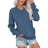 V Neck Sweatshirt Women with Pocket Fleece Long Sleeve Oversized Sweatshirt Fall Y2k Comfort Hoodies Pullover Sweaters