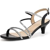 IDIFU IN2 Sparkly Rhinestone Kitten Heels for Women Strappy Low Heel | Open Toe Small Short Slingback Heeled Sandals, Dress Shoes for Wedding Bridal Bride Bridesmaid Prom Homecoming Evening Shoes