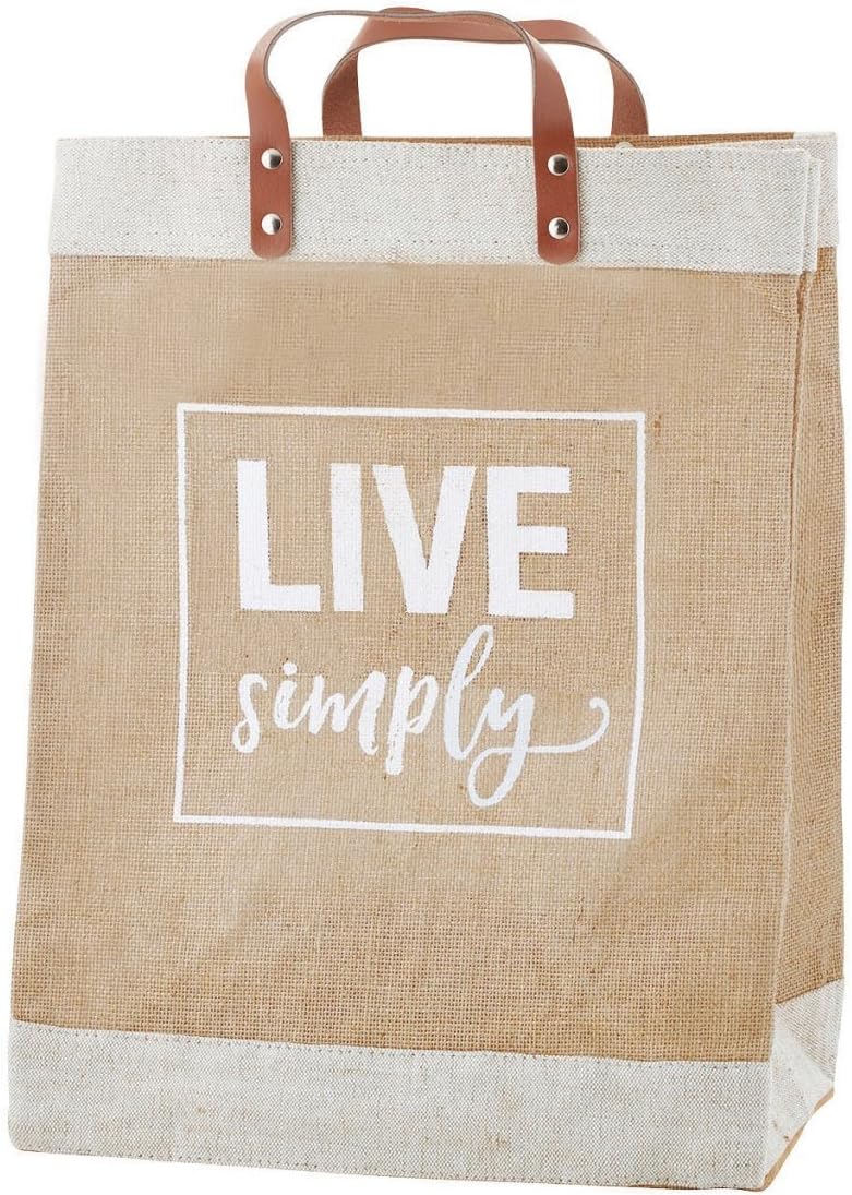 SB Design Studio Reuseable Grocery Tote Bag Extra Durable 50+ Genuine Leather Handles Waterproof (Live Simply)