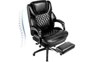YI DANICA High Back Big & Tall 400lb Office Chair with Footrest - Heavy Duty Base, Adjustable Tilt Angle Large Bonded Leather Ergonomic Executive Desk Computer Swivel Chair