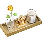 ZHWS Gold Bathroom Vanity Tray for Soap Dispenser, Perfume, Jewelry, Candle, Makeup, Decor, Toilet Tank Tray, Kitchen Tray for Spice, Salt, Coffee 11.3”L x 4.4”W x 1.14”H