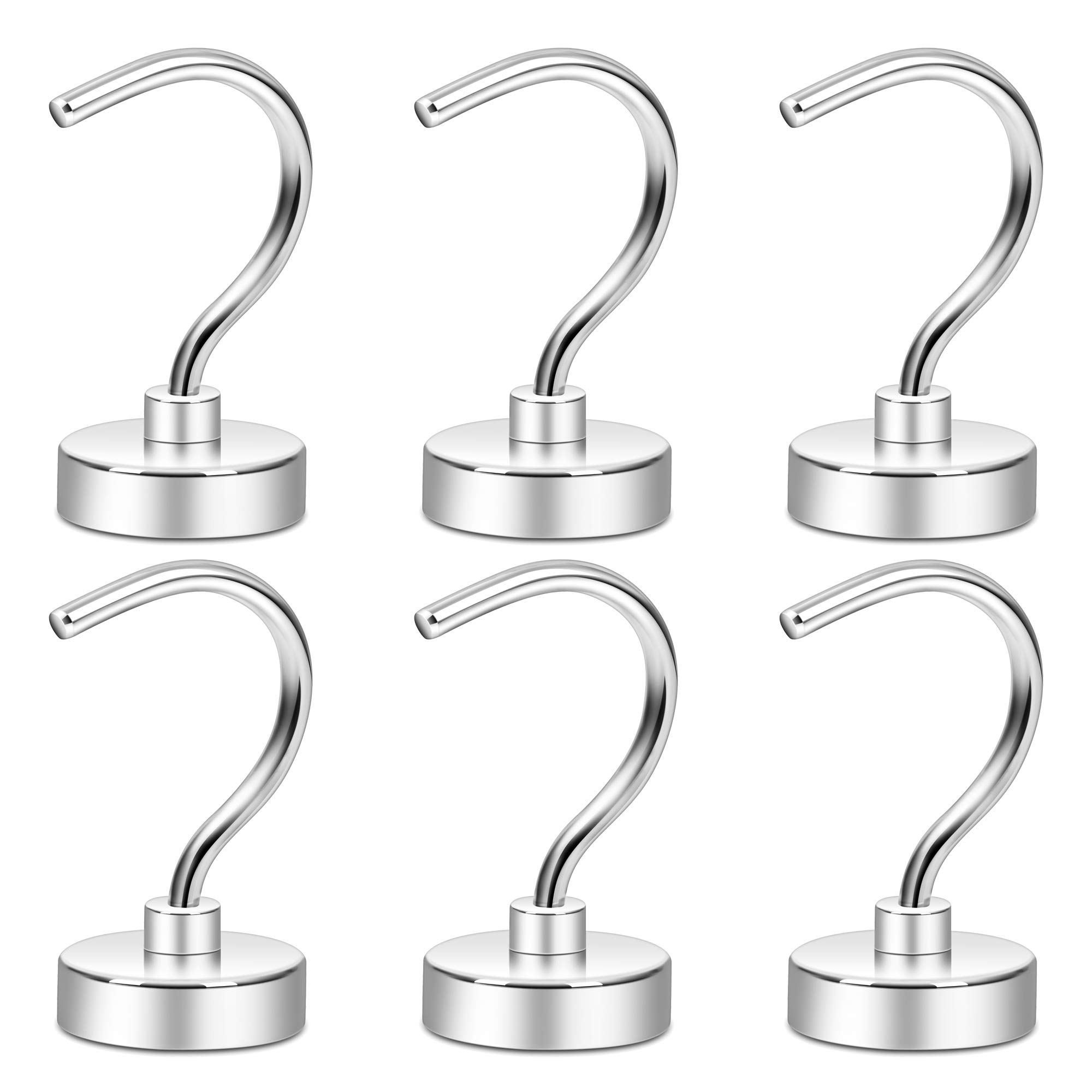 Neosmuk Magnetic Hooks,30kg Large Opening Hook CNC Machined Base,Ideal for Cruise,Grill,Towel,Kitchen Indoor Hanging (Silvery White,Pack of 6)