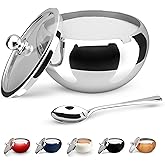 KooK Sugar Bowl, 2 Cups, Stainless, Lid, Spoon, Container, Azucareras, Dish
