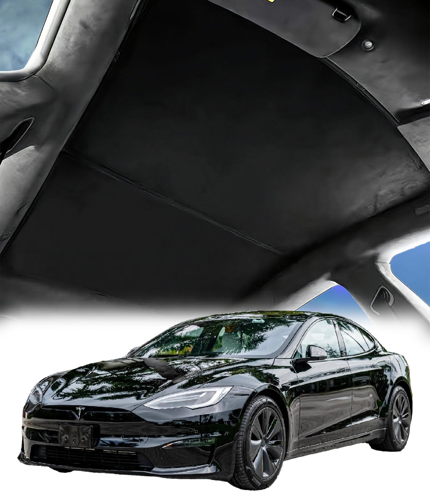 Photo 1 of Roof Sunshade Compatible with Tesla Model S 2019-2022 Interior Accessories,Premium Soft Suede Sunroof Sun Shade, No Sag Foldable Roof Glass Shade