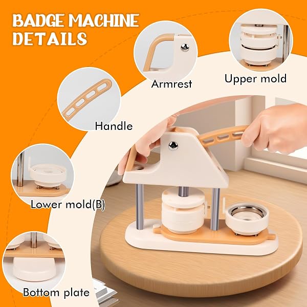 BUTTON MAKER MACHINE,2.25INCH 100PCS PIN BADGE PRESS MACHINE BOTTOM COVERS WITH 100PCS CLEAR FILM & BUTTON PARTS & CIRCLE CUTTER, IDEAL DIY KIT FOR KIDS