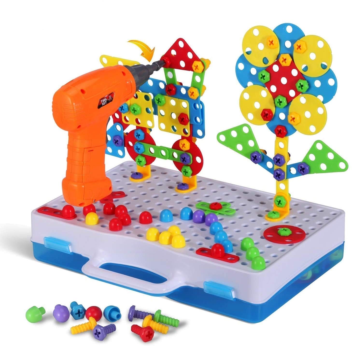 Educational Toys Building Blocks, 244 Pieces Electric Screwdriver DIY Building Toys for Boys and Girls, Educational Construction Building kit for Kids Ages 4 5 6 7 8 9 10 Year Old