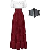 Halloween Renaissance Medieval Pirate Viking Victorian Costume Women Cottage Core Ren Faire Peasant Chemise Dress Top Irish UnderDress(Red,XXXL)