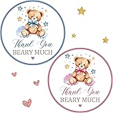 Cgvovgr 80 Pcs Cute Thank You Stickers Beary Gender Reveal Stickers Boy or Girl, Teddy Bear Circle Labels Stickers for Gender Reveal Parties Baby Showers Labels Sticker Decorations
