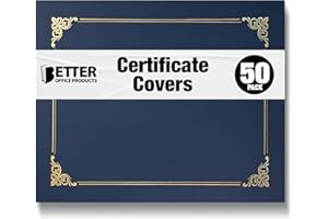 50 Pack Certificate Holders, Diploma Holders, Document Covers with Gold Foil Border, by Better Office Products, for Letter Size Paper, 50 Count (Blue)