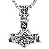 DRINSPER Compass/Wolf/Thor's Hammer/Runes/Tree of Life/Goats/Raven Thor Hammer Necklace for Men Viking Necklace 925 Sterling Sliver Pendant Norse Jewelry Gifts for Men Women