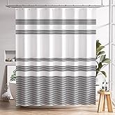 AmazerBath Shower Curtain, Washable Cloth Black Shower Curtain Sets with 12 Shower Curtain Hooks, Fabric Rustic Black and White Striped Curtain, Farmhouse Bathroom Curtains, 72x72 Inches