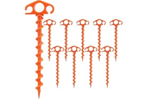 COBARYEN Tent Stakes Sand Stakes for Beach Tent Spiral Anchor Stakes 9.4 Inch Heavy Duty Screw Canopy Stakes for Camping, Hiking and More (10, Orange)