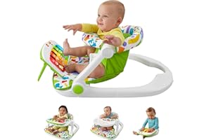 Fisher-Price Portable Baby Chair Kick & Play Deluxe Sit-Me-Up Seat with Piano Learning Toy & Snack Tray for Infants to Toddle