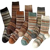 Liiusgelad 7-Pairs Thin Nordic Boho Crew Socks for Women & Men - Cozy Warm Socks with Vintage Embroidered Pattern for Winter