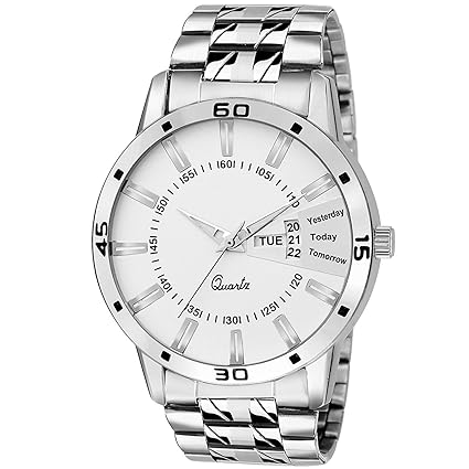 Acnos Steel Strap Branded Quality Silver Dial Day and Date Working Free Size Analog Watch for Men Pack of - 1 (Fx440)