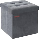 SONGMICS Storage Ottoman Foldable 38x38 cm Foot Rest Slate Grey LSF227G51