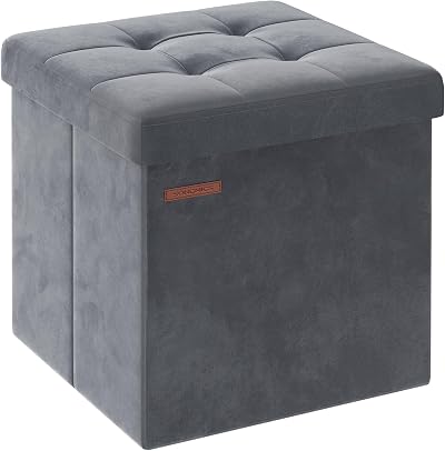 SONGMICS Storage Ottoman Foldable 38x38 cm Foot Rest Slate Grey LSF227G51