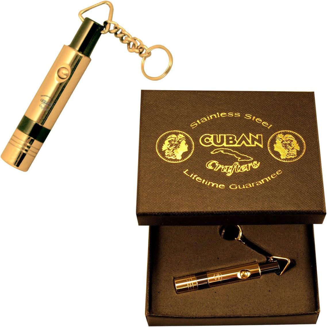 Punch Cigar Cutter Pen Gold Plated Copper Body Key Ring in Gift Box