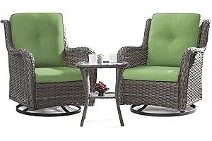 Joyside Outdoor Swivel Rocker Patio Chairs Set of 2 and Matching Side Table - 3 Piece Wicker Patio Bistro Set with Premium Fabric Cushions(Mixed Grey/Green)