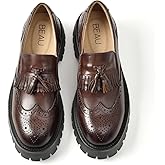 BEAU TODAY Chunky Loafers for Women, Women’s Leather Platform Loafers, Lug Sole Tassel Slip On Loafers Shoes Brogues Wingtip Casual Business Shoes Comfortable Dressy