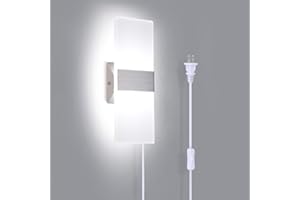 TRLIFE Wall Sconce Plug in, Modern Wall Sconce 12W Wall Mounted Light 6000K Cool White Acrylic LED Wall Lights with 6FT Plug in Cord and On/Off Switch on The Cord(1 Pack, Silver)