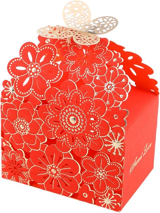 Amazon Com Bestoyard 20 Pcs Wedding Candy Box Flower Butterfly Pattern Favor Boxes Hollow Out Craft Paper Box Craft Paper Candy Holders Gift Box Candy Sweets For Gifts Party Red Large Size Home