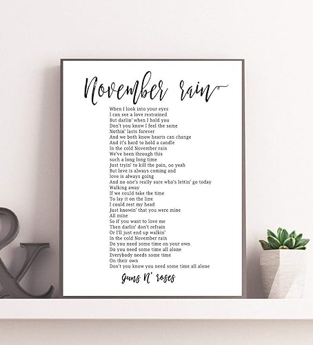 Amazon Com Poster Lyrics November Rain Guns N Roses Printable