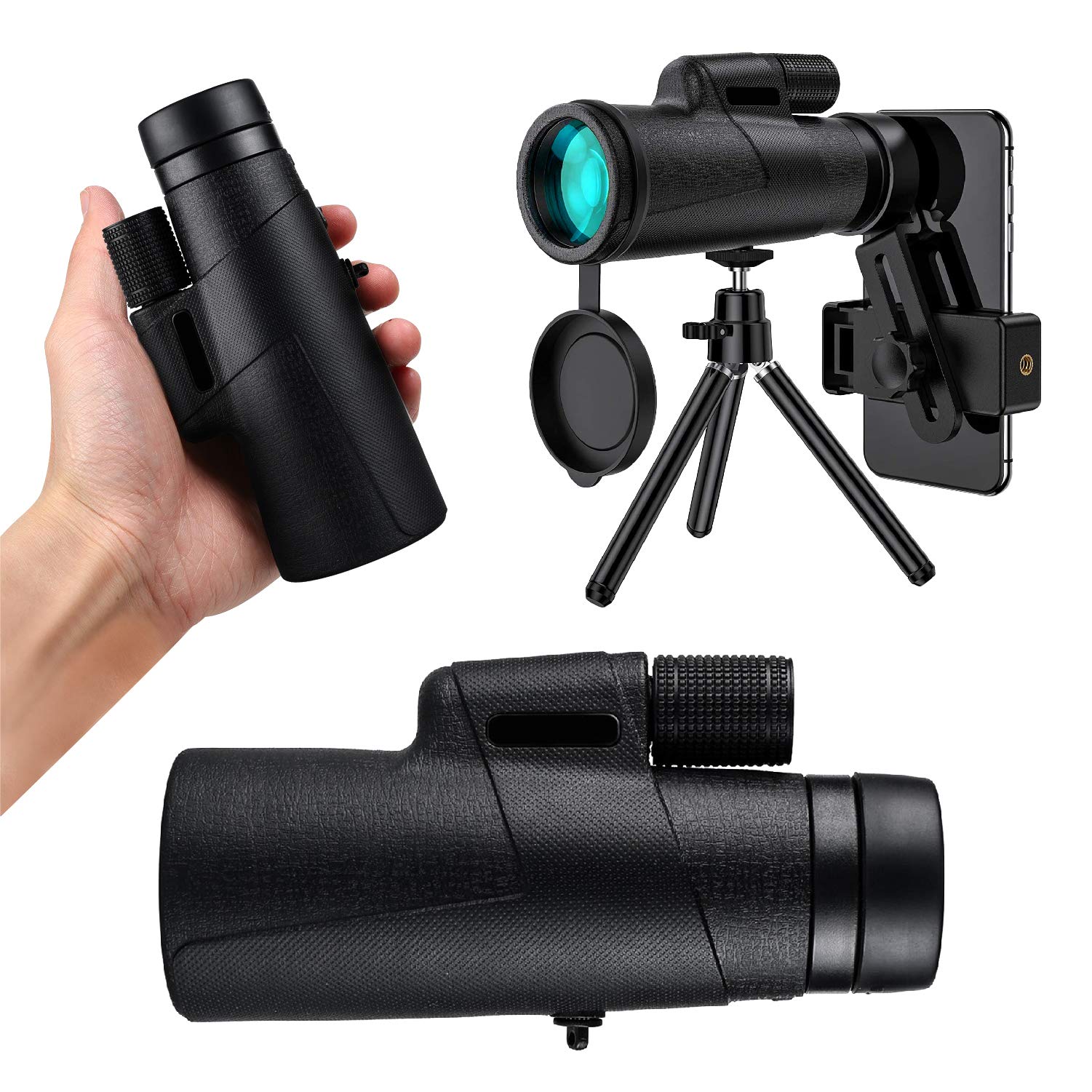 TENESA 12 X 50 High Definition Monocular Telescope, Newest Waterproof version - BAK4 Angled Scope and Smartphone Holder for Bird Watching Hunting Hiking Camping Wildlife Scenery