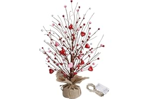 CRCZK 19" H Valentines Day Heart Table Tree Decorative Red Love Berries, Artificial Tree Decor for Valentines Day Party Festival Home Decor.