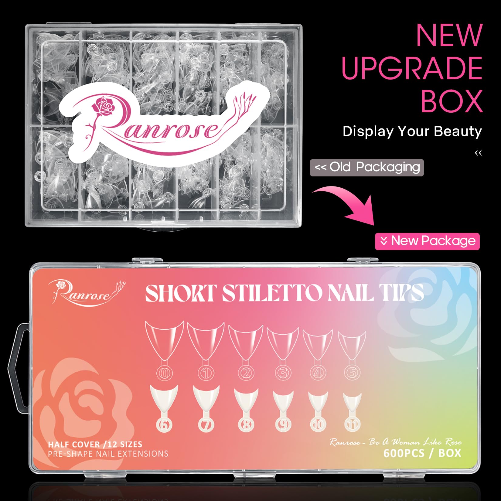 Ranrose 600PCS Short Stiletto Half Cover Nails Tips - Image 2