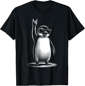 Retro Penguin Rock and Roll Men Kids Women Funny Penguin T-Shirt