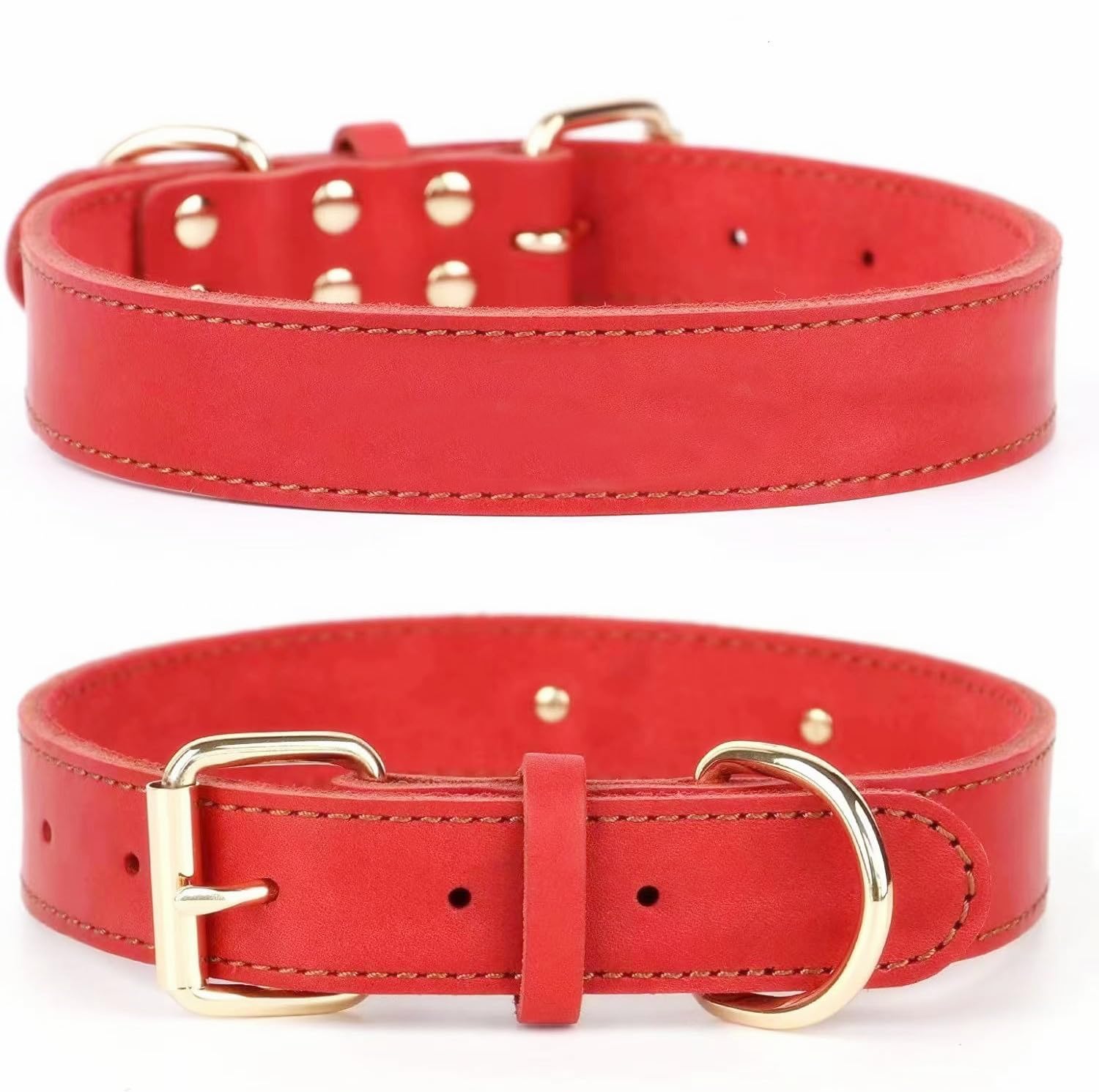 SLZZ Premium Real Genuine Leather Dog Collar/Soft Touch Heavy Duty Genuine Leather/Adjustable Perfect for Male Female Small X-Small Medium Large Dogs -Red-S