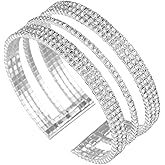 Ecesha Multi-layer Sparkling Rhinestone Cuff Bracelet For Women Crystal Bangle Strand Wrap Bracelet for Party Prom Wedding