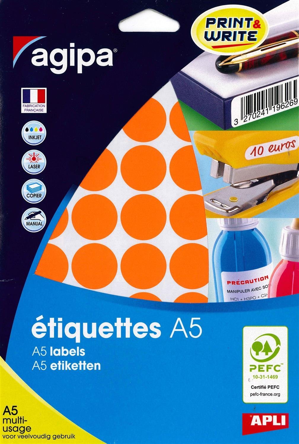 APLI 114325 - Case of 400 Multi-Use Dots Orange Diameter 24 mm