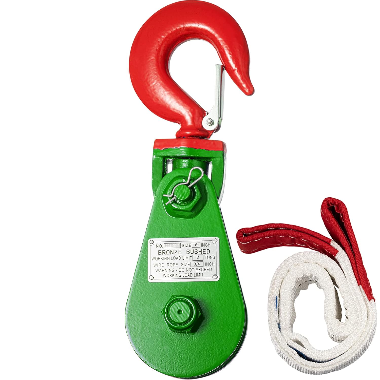 VEVOR 8ton Snatch Block with Hook, 17600 lbs Capacity Snatch Rigging Block, 6'' Single Sheave Block w/Swivel Hook and Latch, Fit 3/4'' Wire Cable Heavy Duty for Wrecker Roll Back Recovery Pulling: Industrial & Scientific