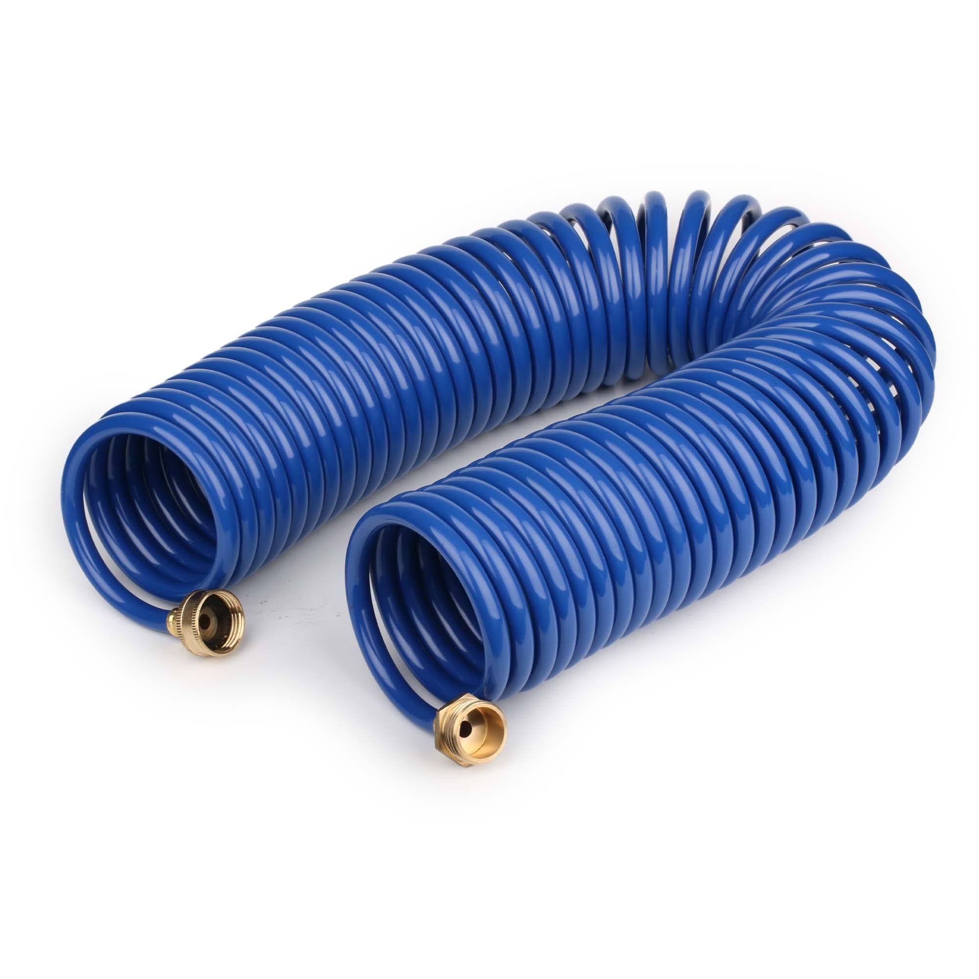 Photo 1 of FUNJEE EVA Coil Garden Hose for Gardener: Retractable Self Coiling Hoses with 3/4" GHT Solid Brass Fittings - Kink Free and Flexible for Home and Garden Yard (50FT, Blue)