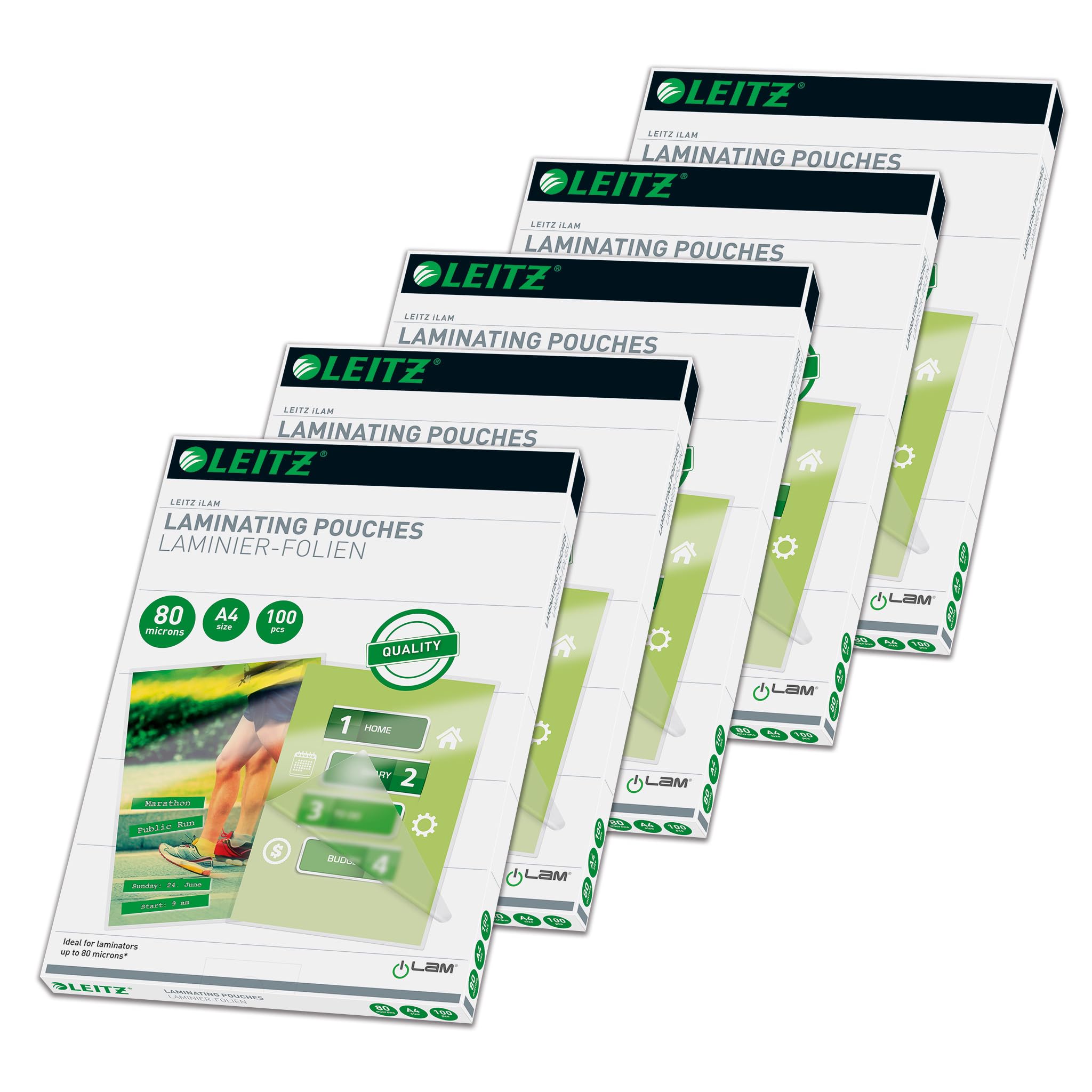 Leitz 74330000 Hot Laminating Pouches A4 80 Micron, Pack of 500, Transparent, Glossy