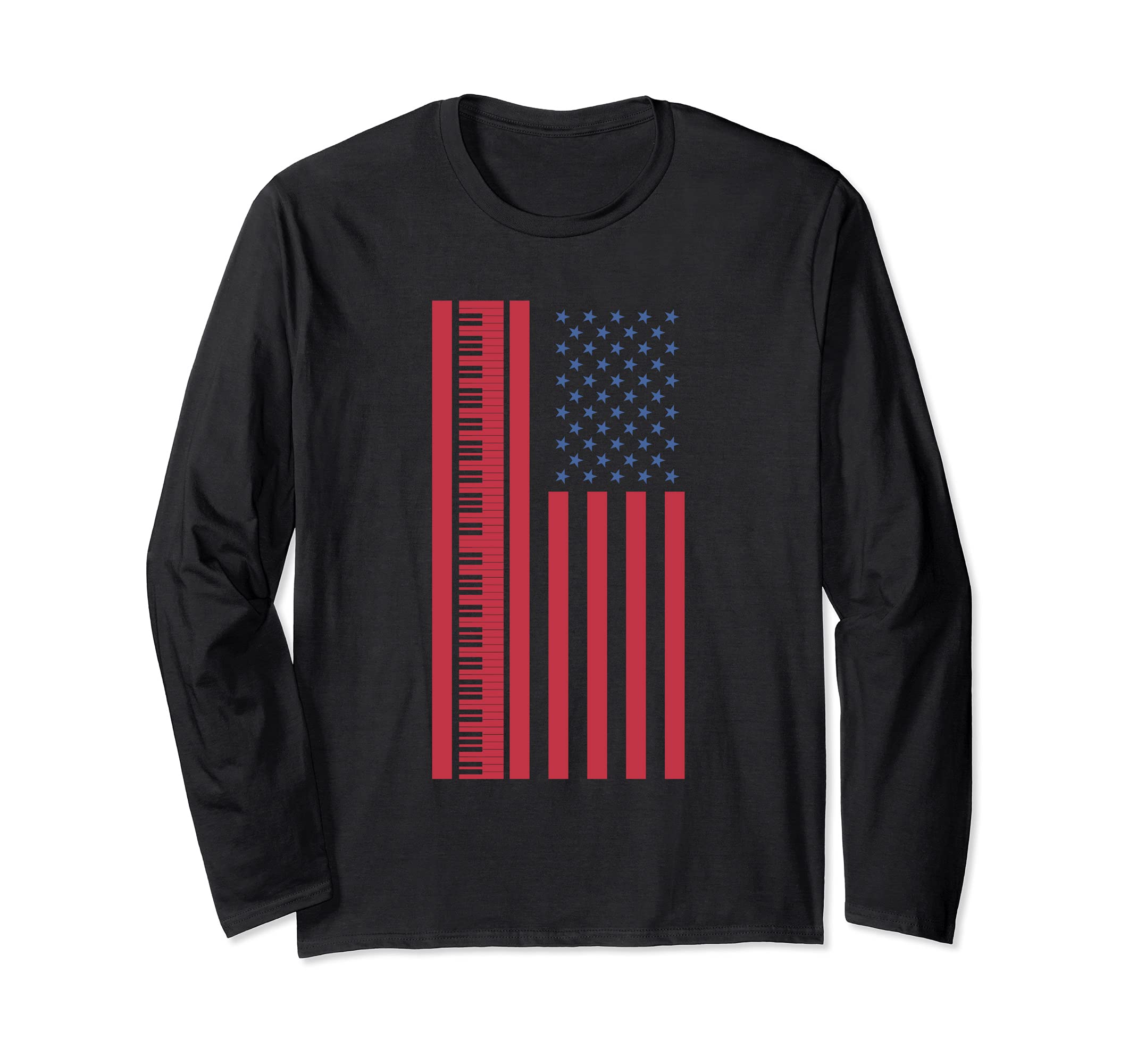 Patriotic Pianist Musician USA Flag Piano Keyboard Piano Long Sleeve T-Shirt