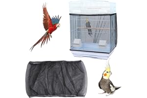 PUSNMI Bird Cage Seed Catcher, Bird Cage Net Cover Adjustable Bird Cage Netting Seed Catcher for Bird Cages Seed Catcher Guard Net Cover Bird Cage Skirt for Parrot Parakeet Macaw Round Square Cages - Black