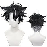 maysuwell Anime Short Black Gray Mixed Wigs with Bangs Man's Replace Wigs for Adult Cos Game Wriothesley Cosplay Wig Christmas Halloween Comic