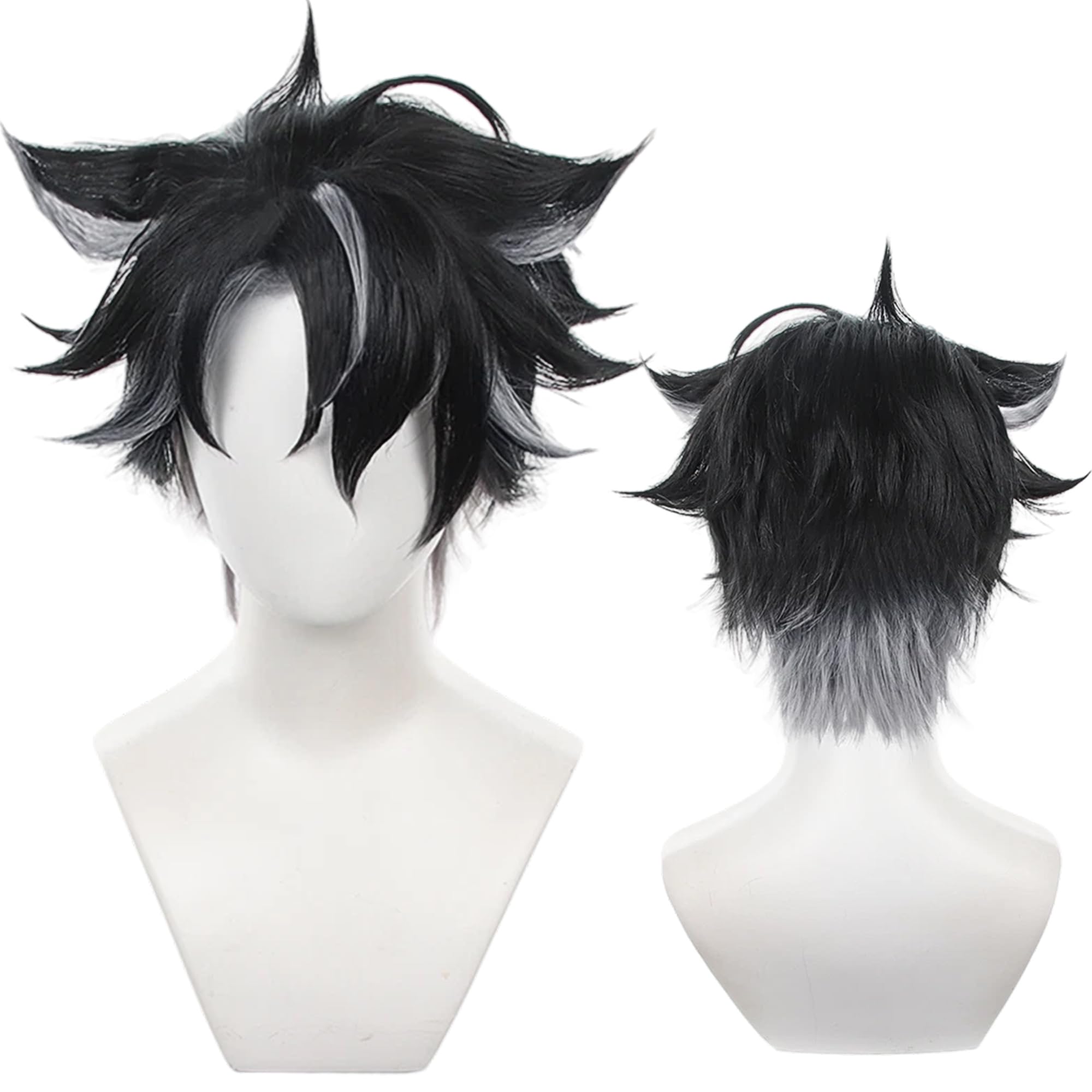 Black Mixed Grey Short Heat Resistant Synthetic Costume Straight Hairs for Adult Women Men Halloween Cos Anime Party Replacement Wigs — image 1