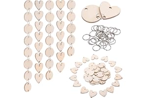 100pcs Wooden Discs Circles with Predrilled Hole YuQi Unfinished Wood Peices Disks Solid Wood Slices for DIY Kids Wooden Craf